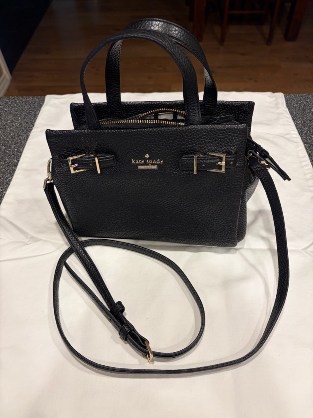 kate spade Laine Satchel Black Pebbled Leather Crossbody Tote